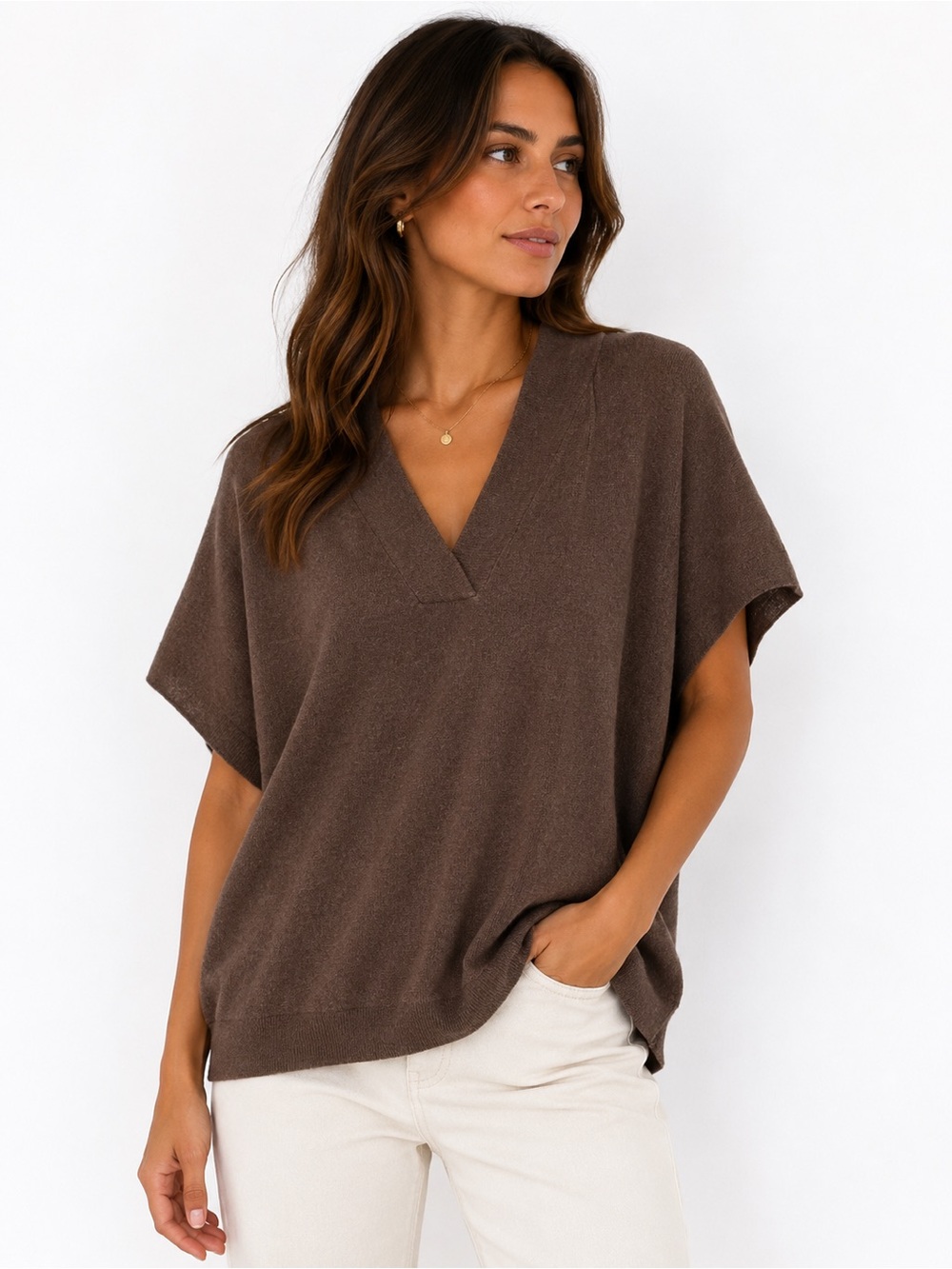 Pure Jill brown tunic Short Sleeve Blouse, Size‎ L/XL Petite